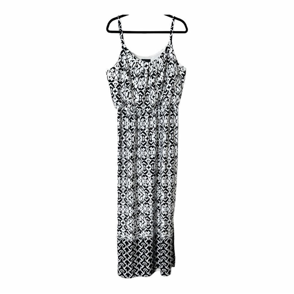 AB Studio Black White Spaghetti Strap Blouson Maxi. Dress Size Extra Large